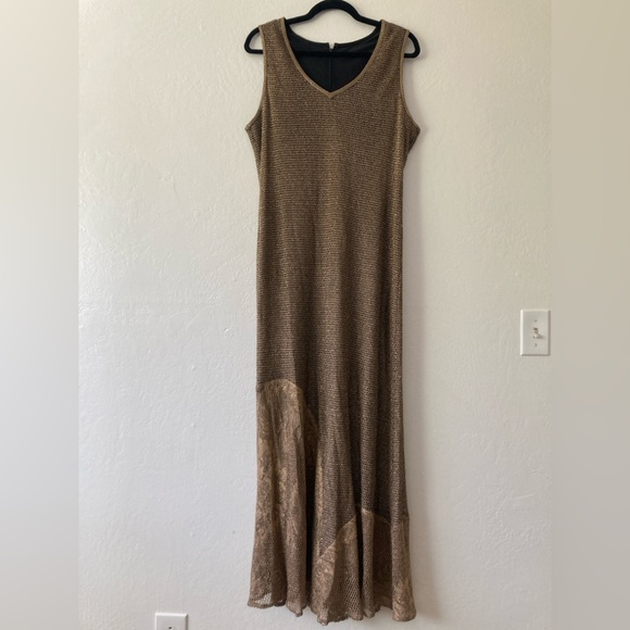 Vintage Damianou Gold Maxi Dress Whimsigoth Dark Romantic Hoco 90s Y2K Large - Picture 1 of 12